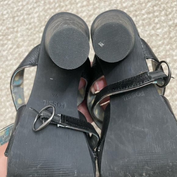 Fossil black strappy heels flower size 9.5 - Picture 5 of 14